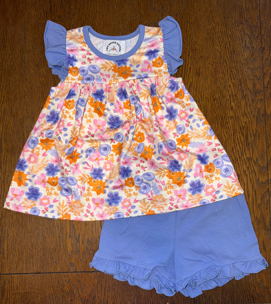 Light Purple & Orange Floral Short Set