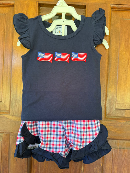 Girls Flag & Plaid Short Set