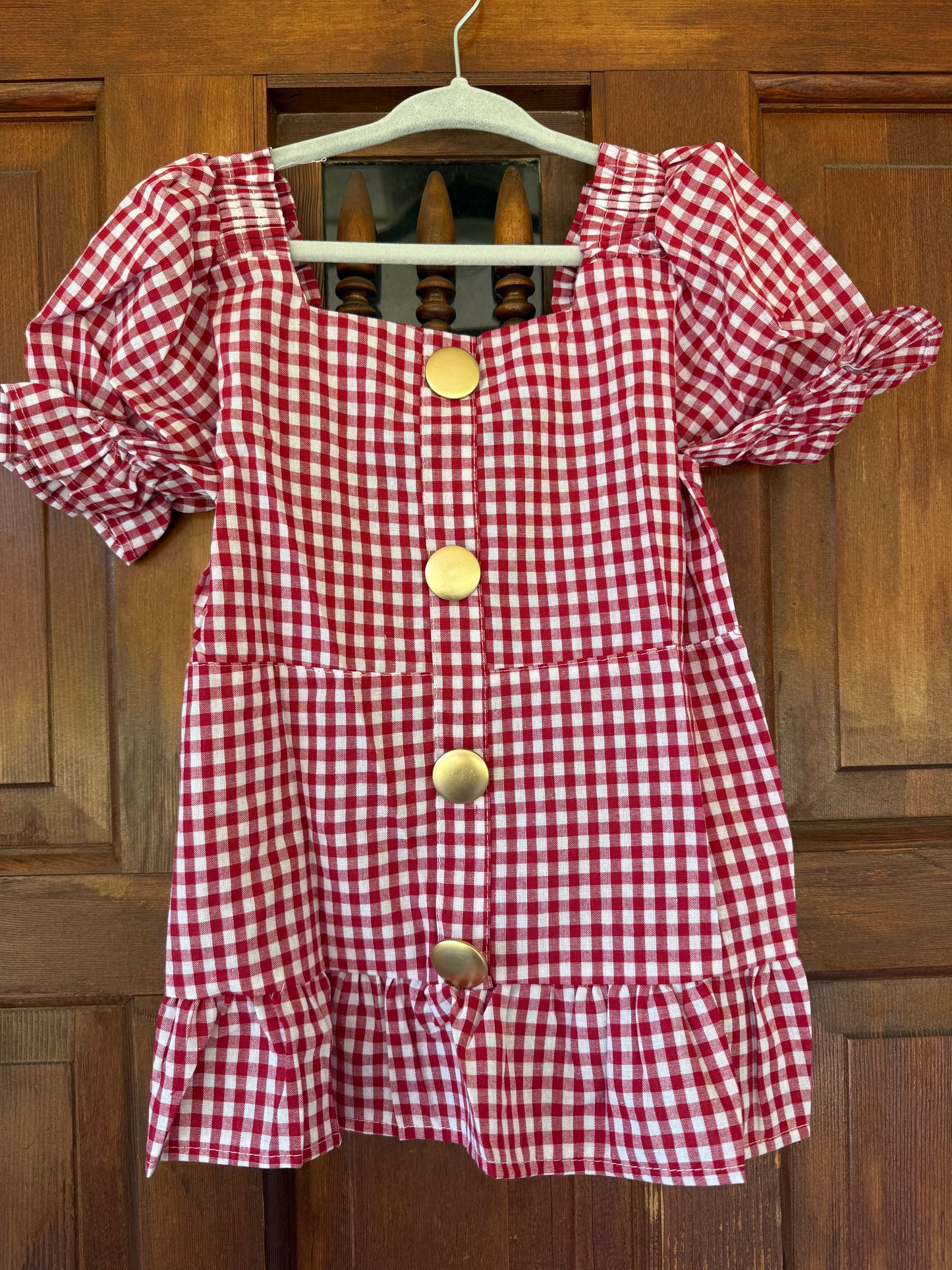 Red Gingham Puff Sleeve Top