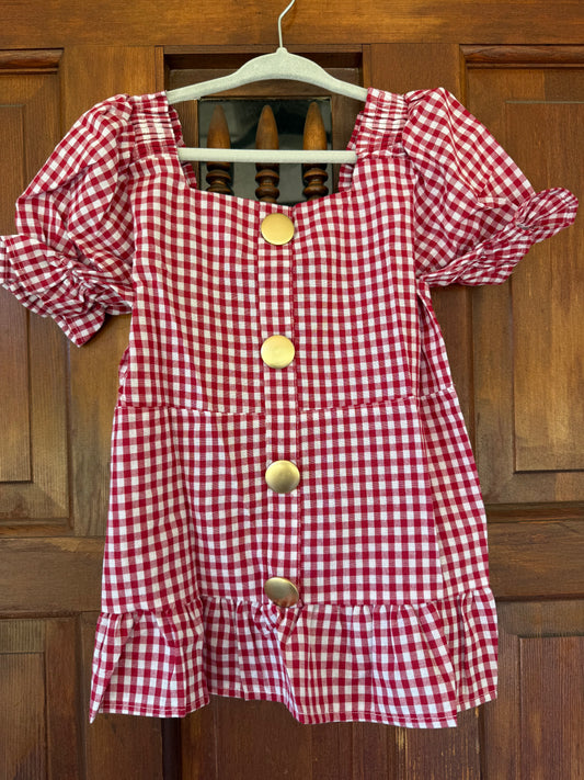 Red Gingham Puff Sleeve Top