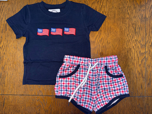 Boys Flag & Plaid Short Set
