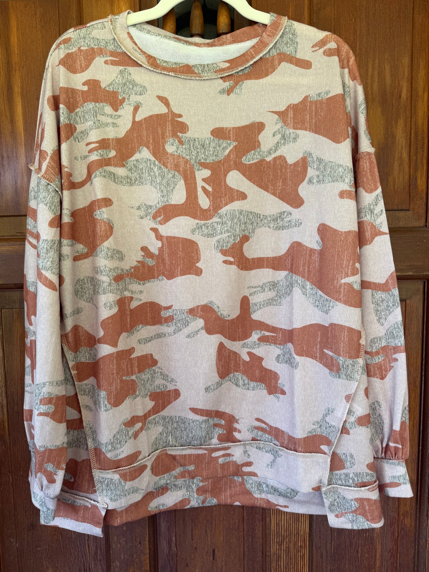 Oversized Tan & Green Camo Top