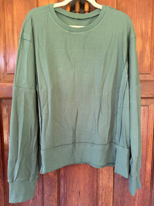 Evergreen Raw Seam Drop Shoulder Textured Top
