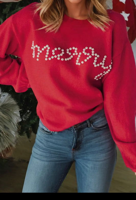 "Merry" Pearl Beaded Sweater