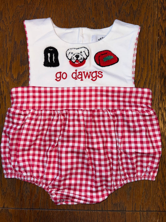 Red Gingham "Go Dawgs" French Knot Bubble