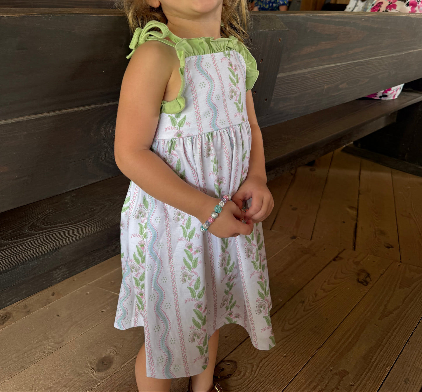 Light Sage Vine & Stripe Dress