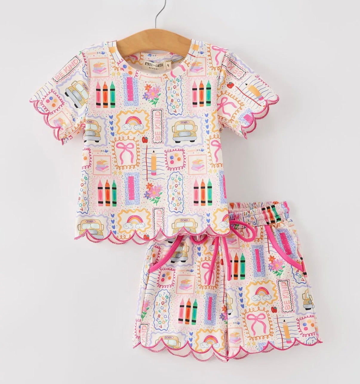 School Supplies Scalloped Short Set