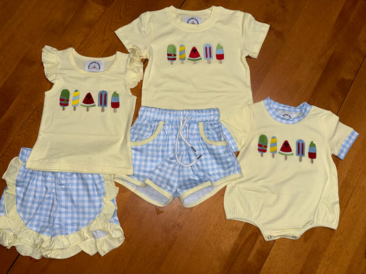 Blue Plaid with Yellow Top Popsicles