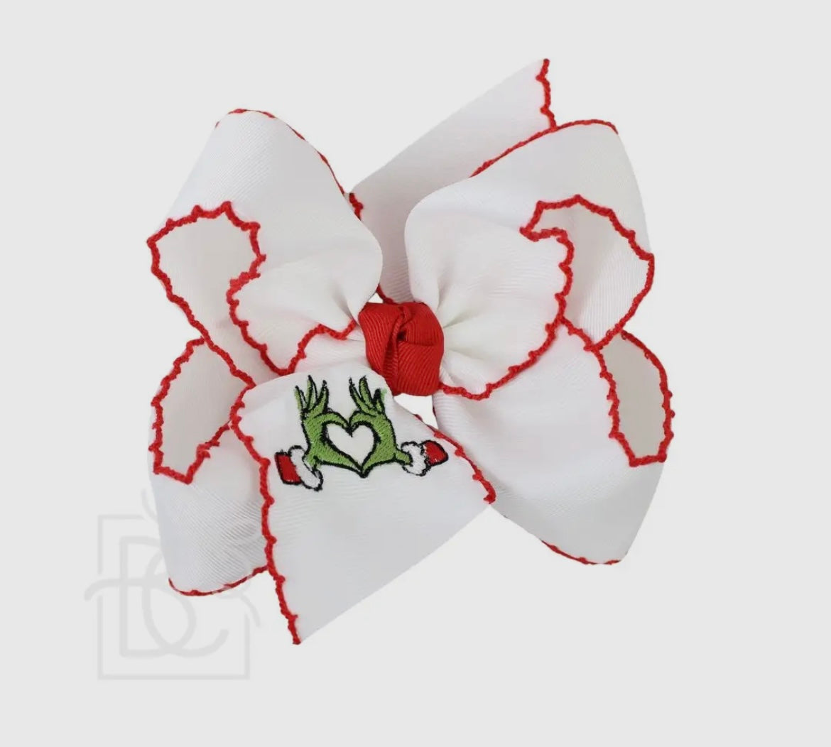 Embroidered Grinch Bow on Alligator Clip