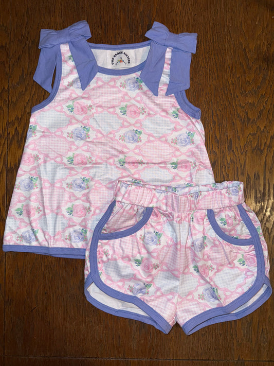 Pink & Blue Bow Shoulder Short Set