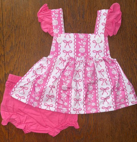 Pink Shades Bows & Flowers Stripe Bloomer Set