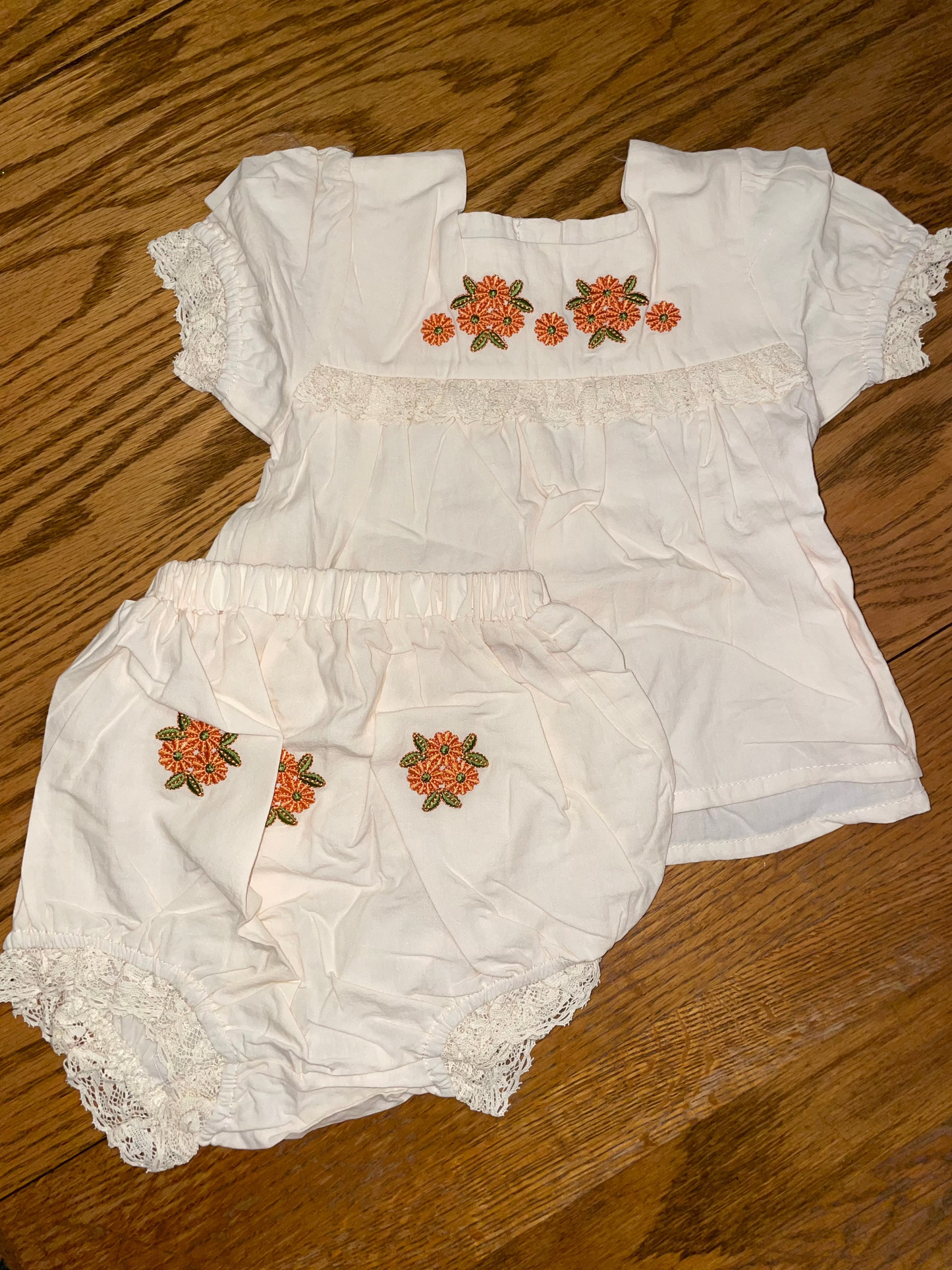 Off White Bloomer Set with Orange Flowers