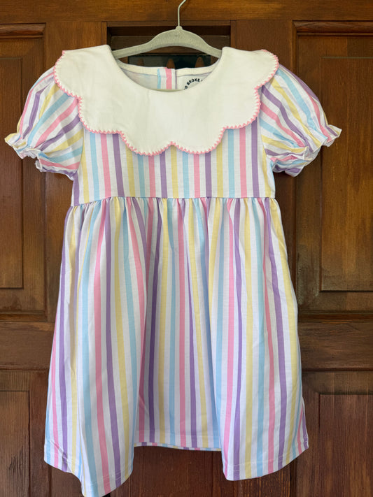 Scalloped Collar Multicolor Stripe Dress
