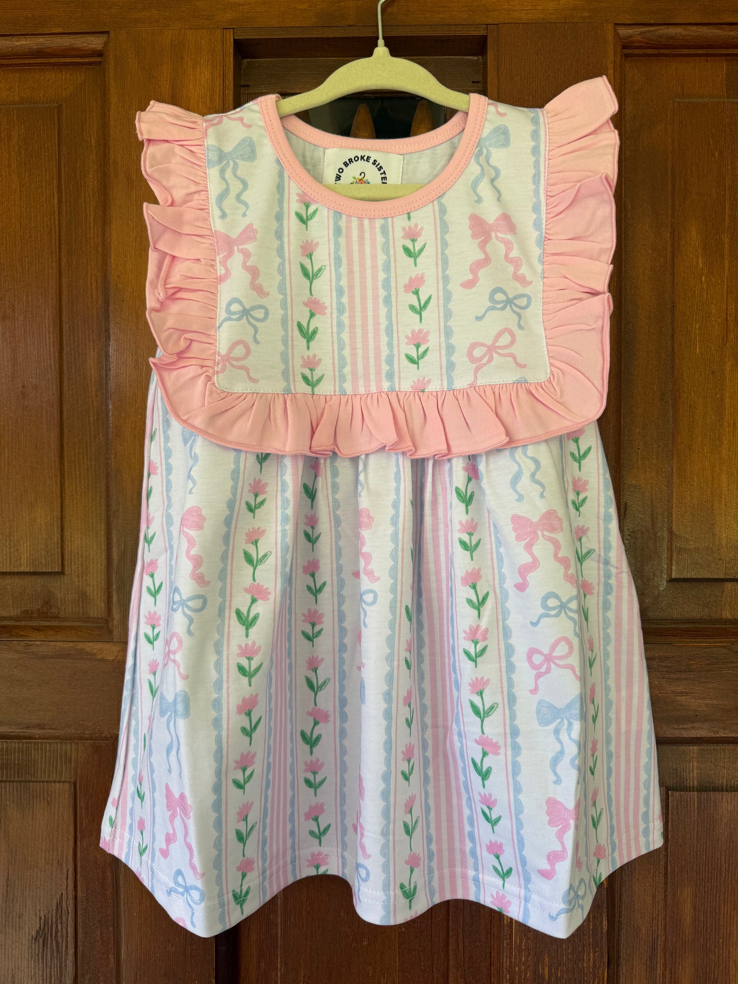 Light Pink Bows & Peonies Stripe Dress