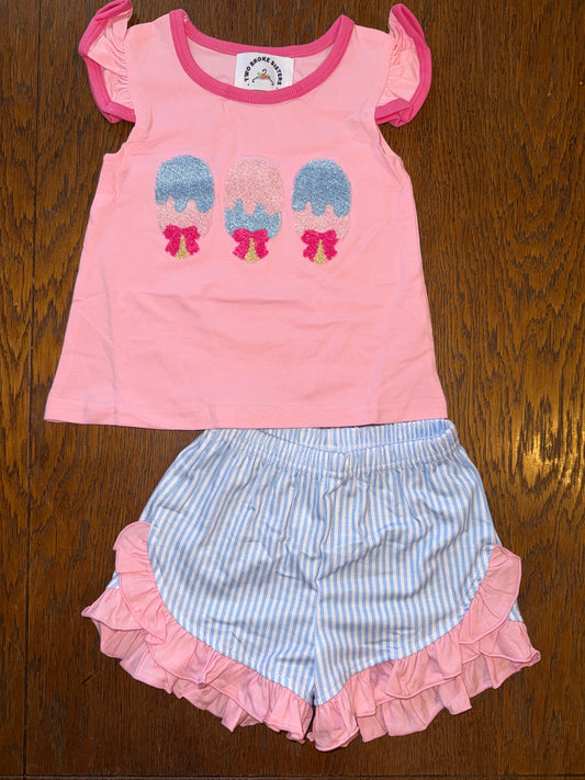 French Knot Dripping Ice Cream Short Set
