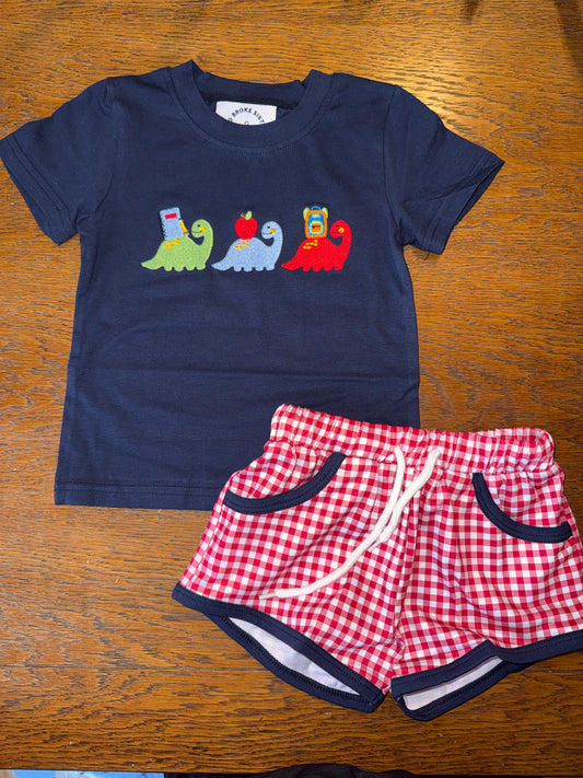 Blue & Red Dinosaur Back to School Short Set