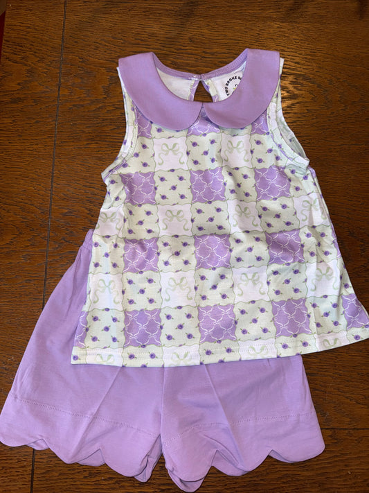 Purple & Green Patchwork Short Set