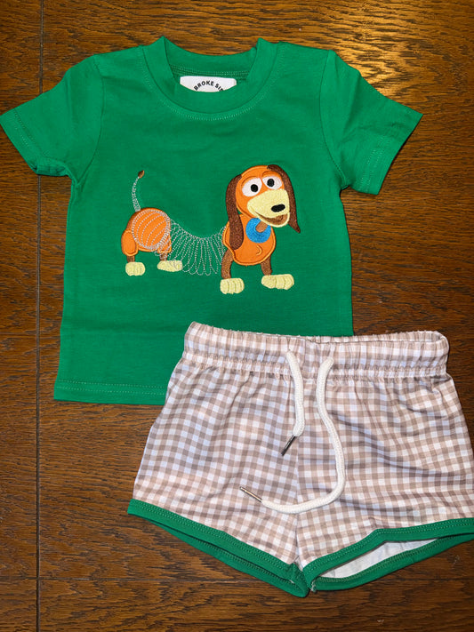 Green & Khaki Plaid Slinky Short Set