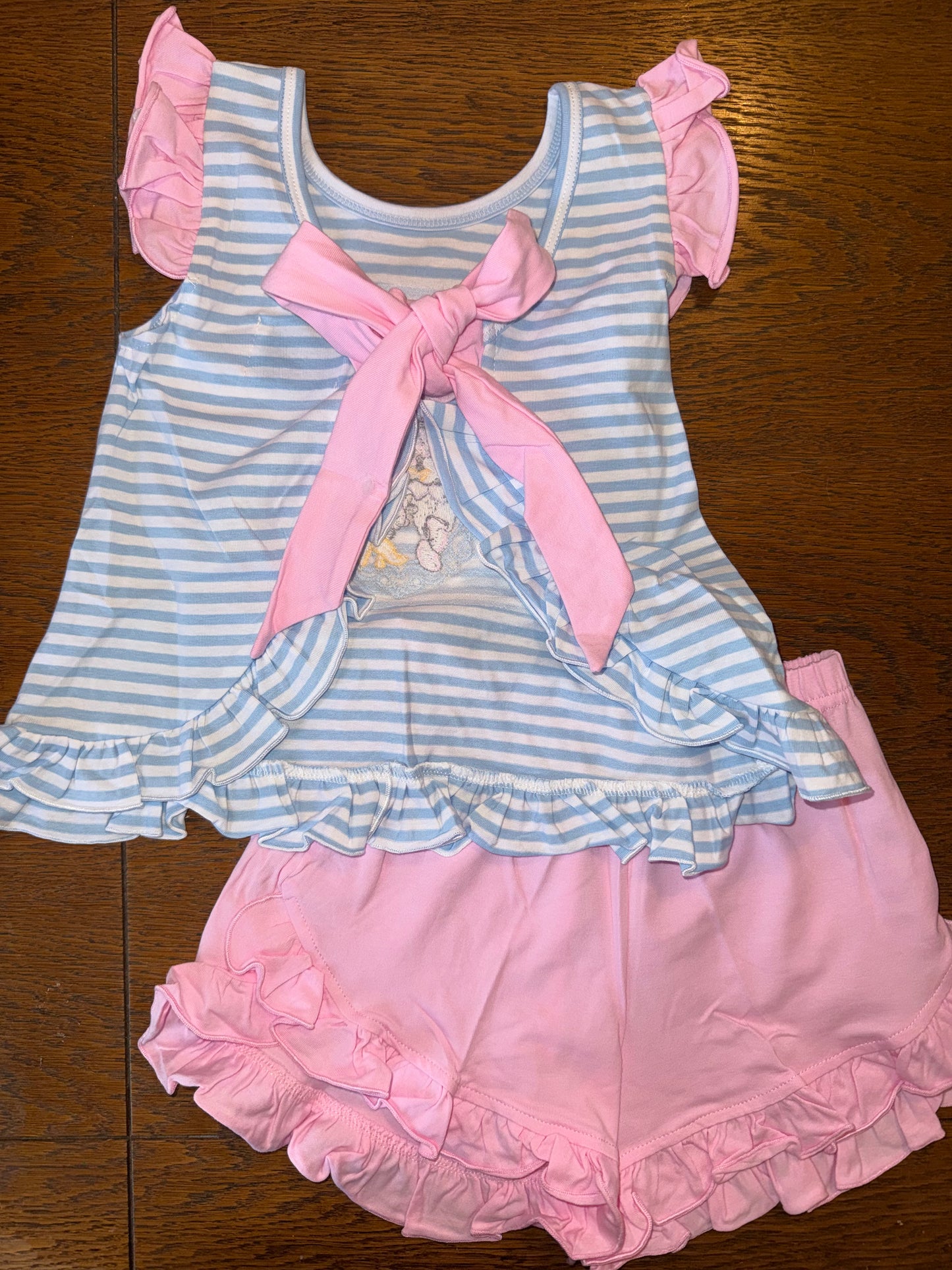 Blue Stripe & Pink Bestie Girls Short Set