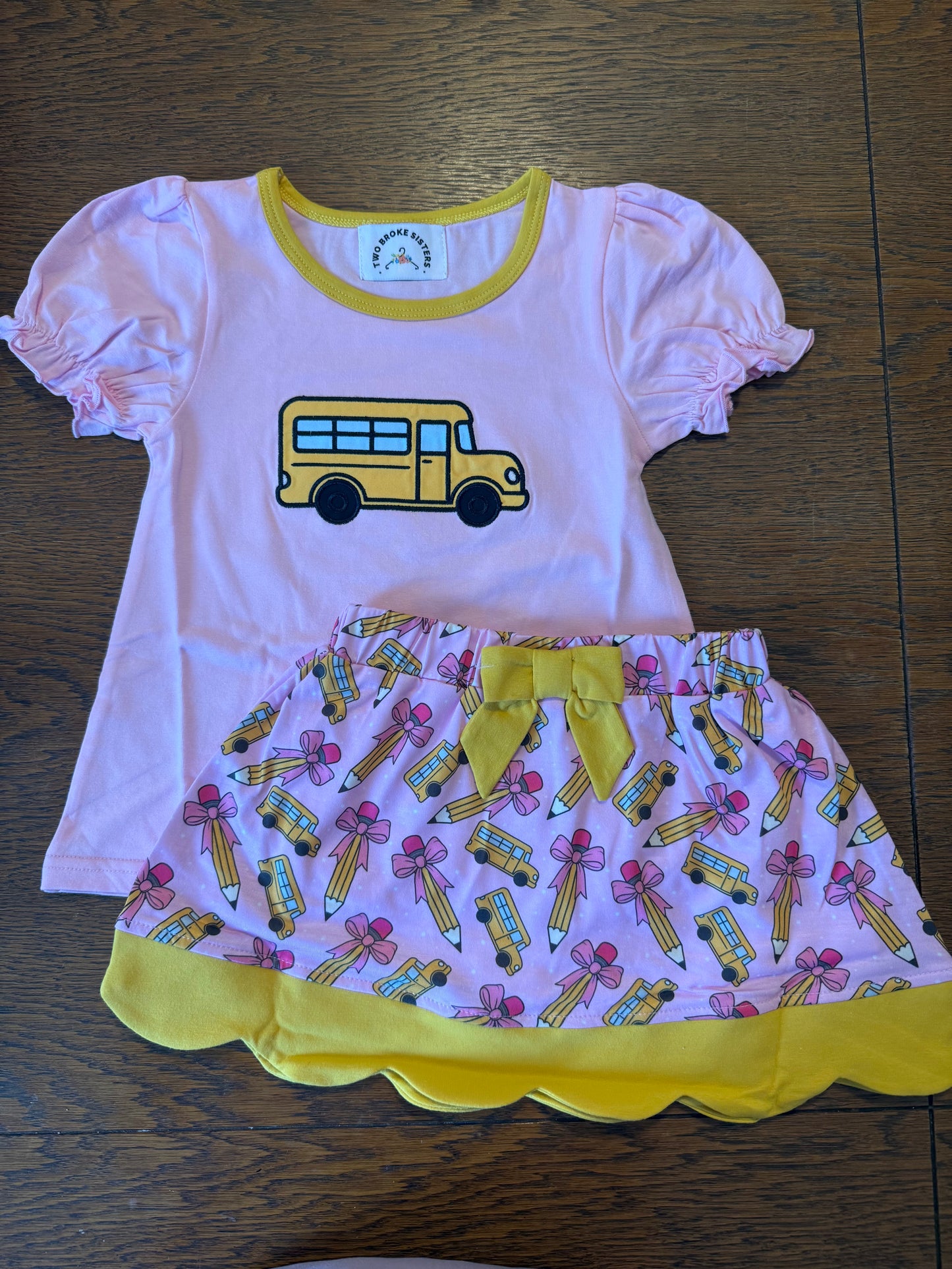 Pink & Gold School Bus Skort Set