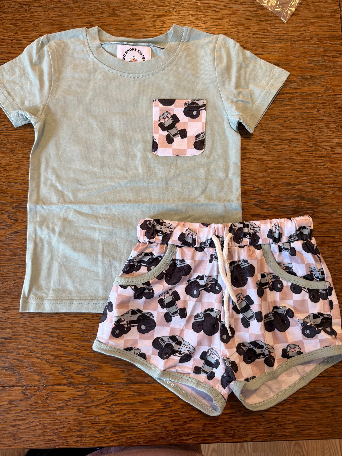 Sage & Khaki Plaid Monster Trucks