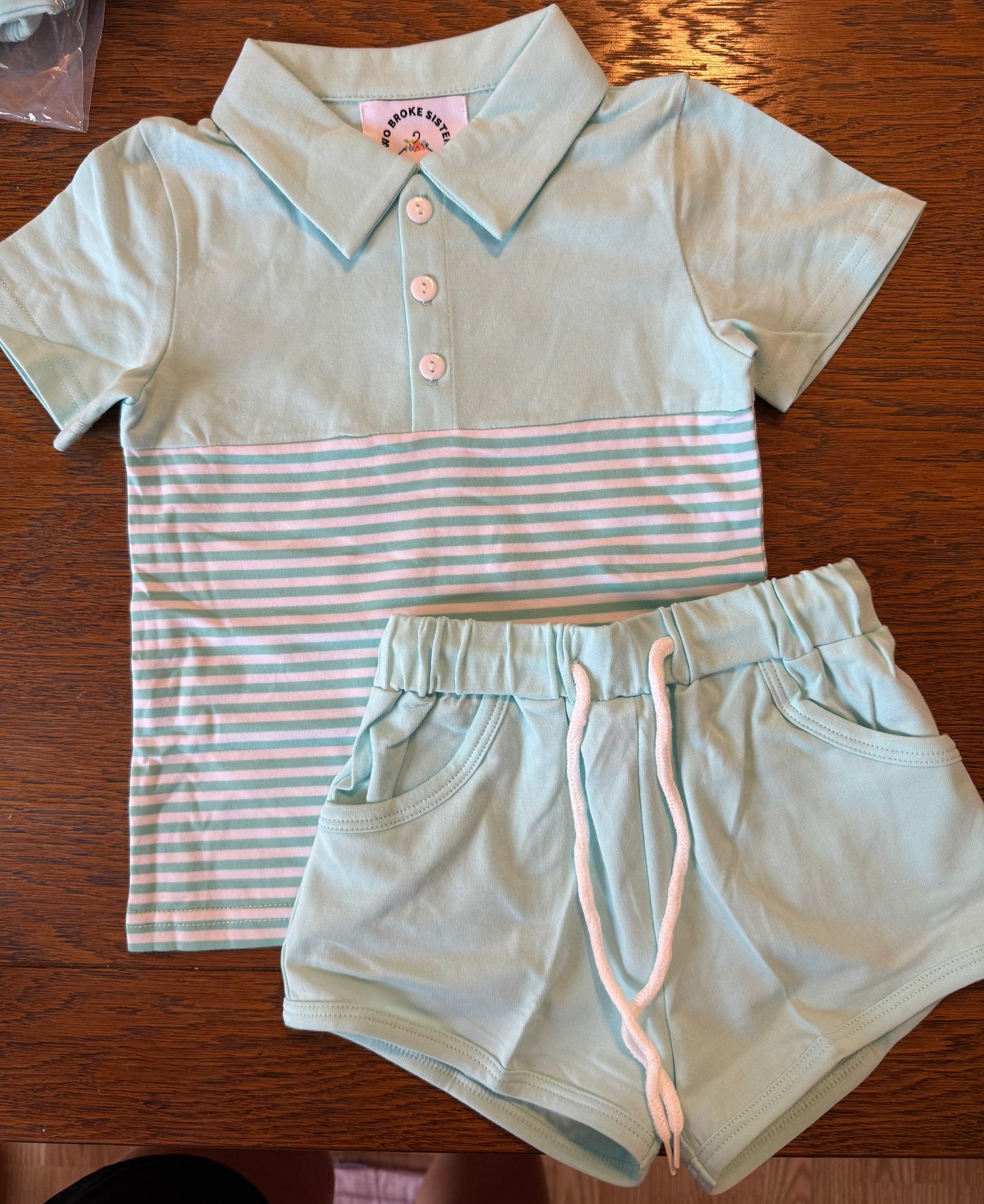 Aqua Stripe Short Set