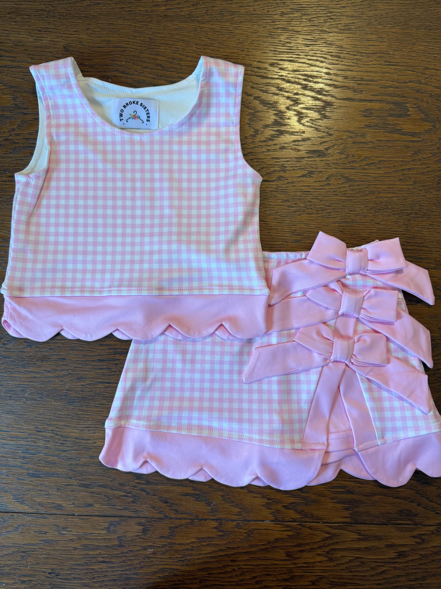 Pink Gingham Skort Set with Bows
