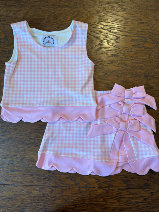 Pink Gingham Skort Set with Bows