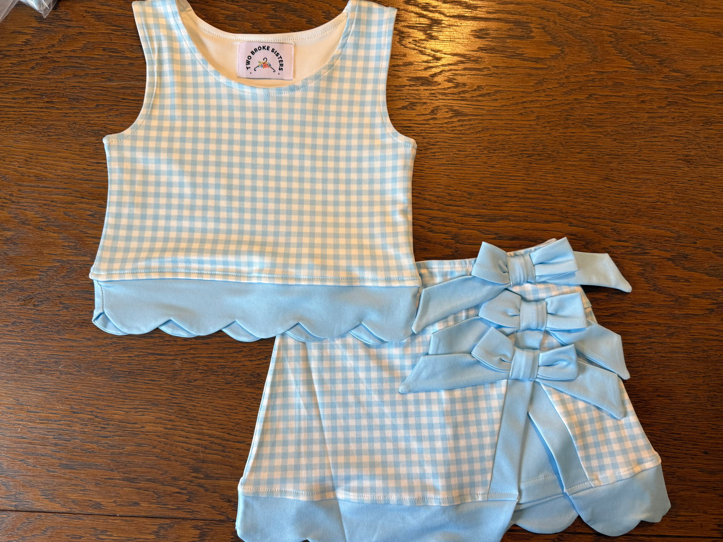 Blue Gingham Skort Set with Bows