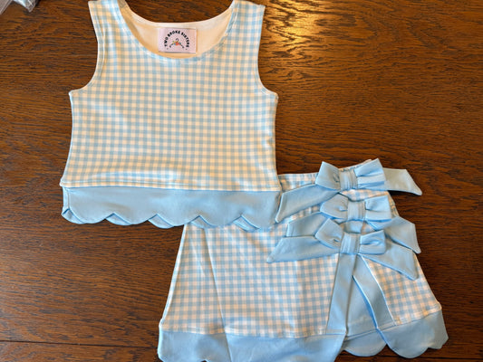 Blue Gingham Skort Set with Bows