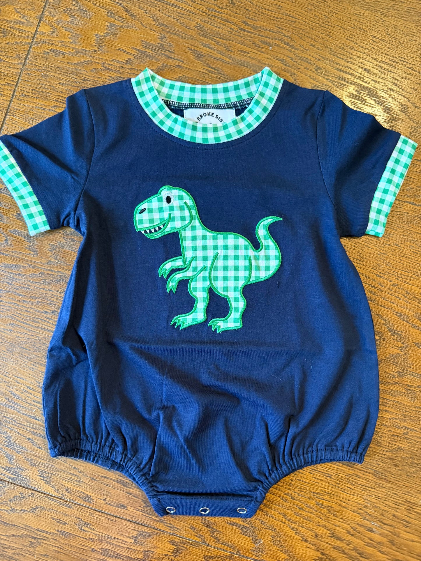 Navy & Green Plaid Dinosaur Bubble