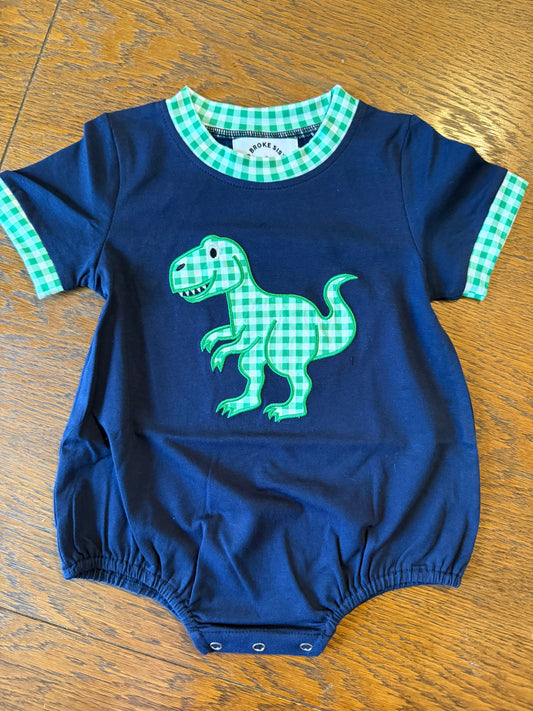 Navy & Green Plaid Dinosaur Bubble
