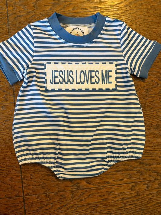 Blue Stripe Jesus Loves Me Bubble