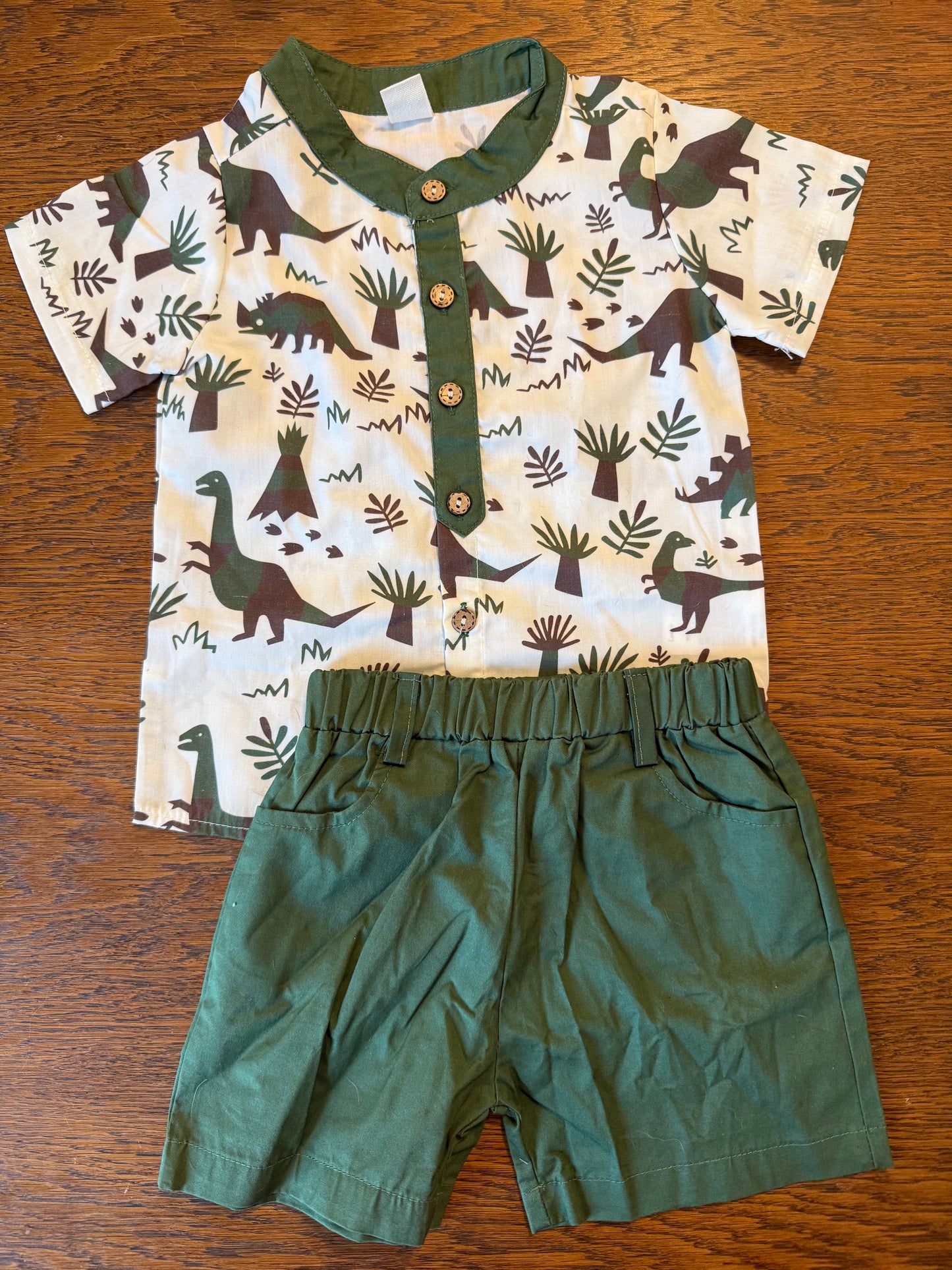 Dark Green Dino Short Set