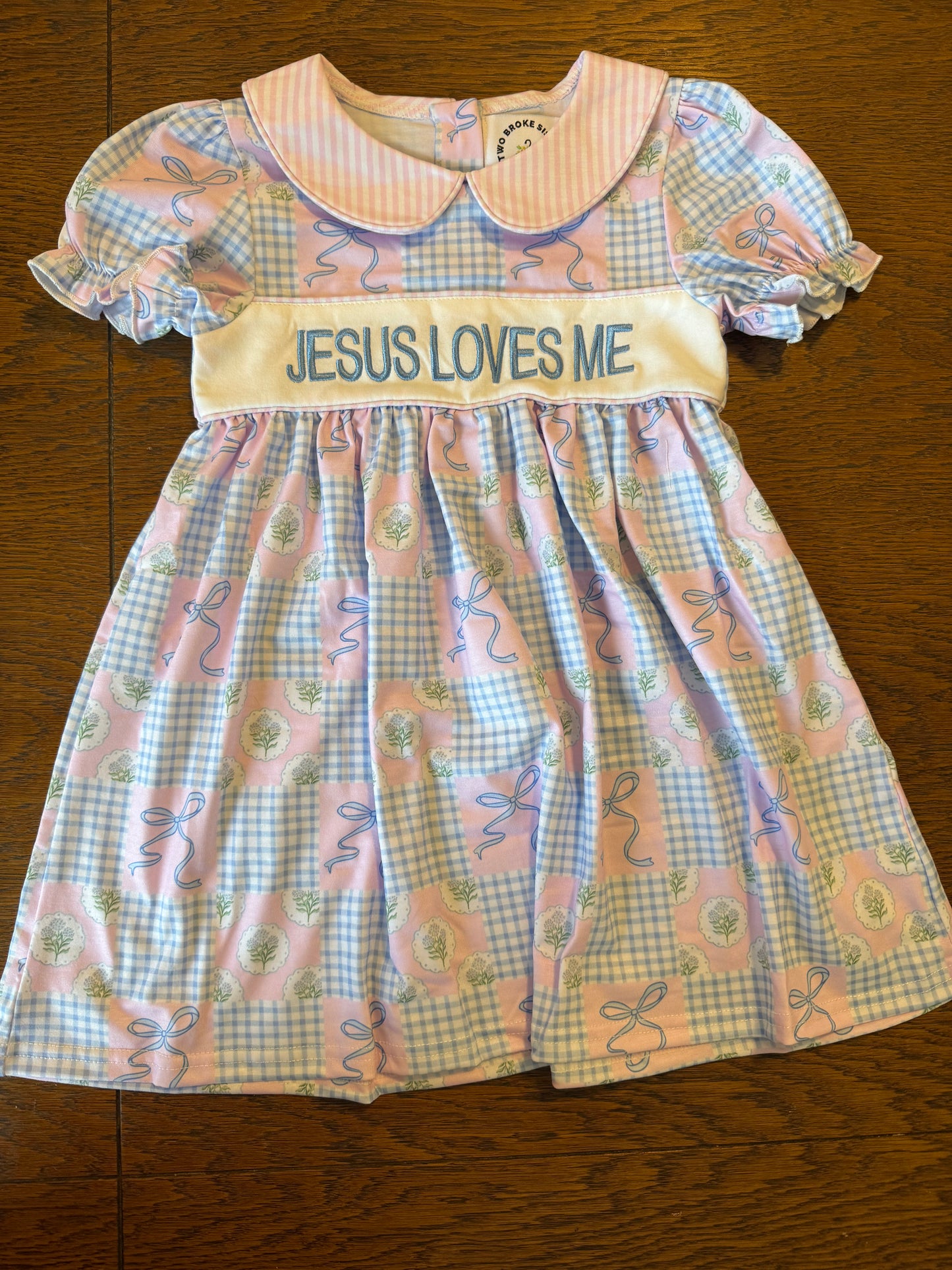 Blue & Pink Patchwork Jesus Loves Me Dress