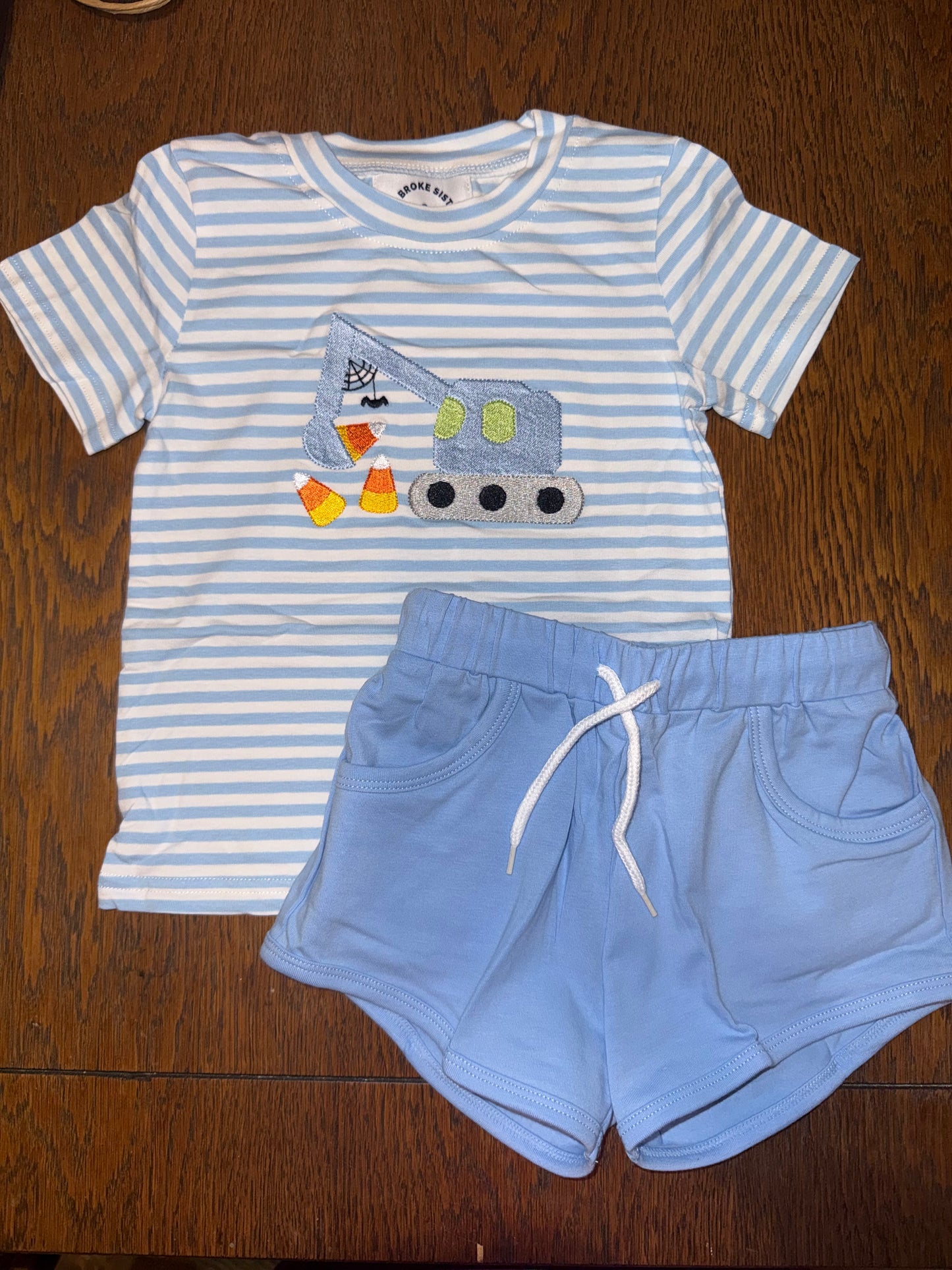 Big Equipment Stripe Boys Short Sets