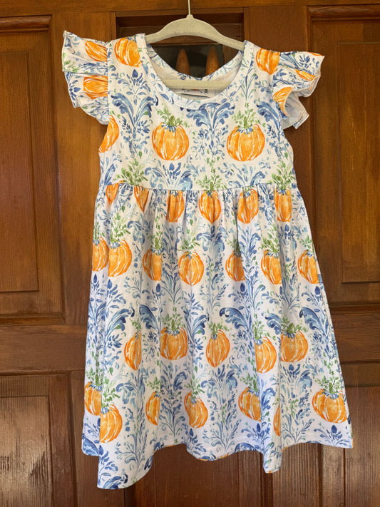 Blue Floral with Pumpkins Dress