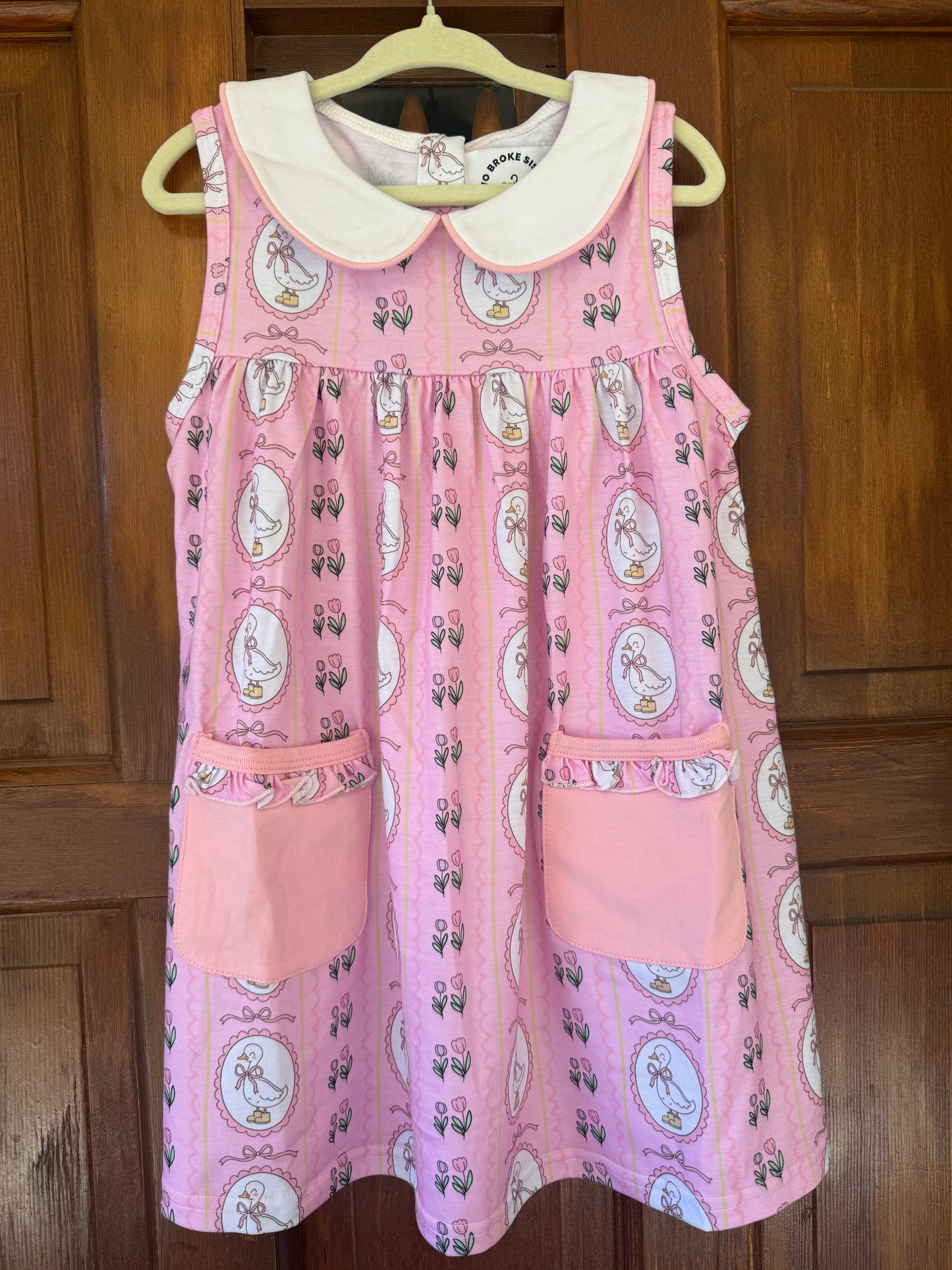 Pink & White Peter Pan Collar Silly Goose & Tulips Dress
