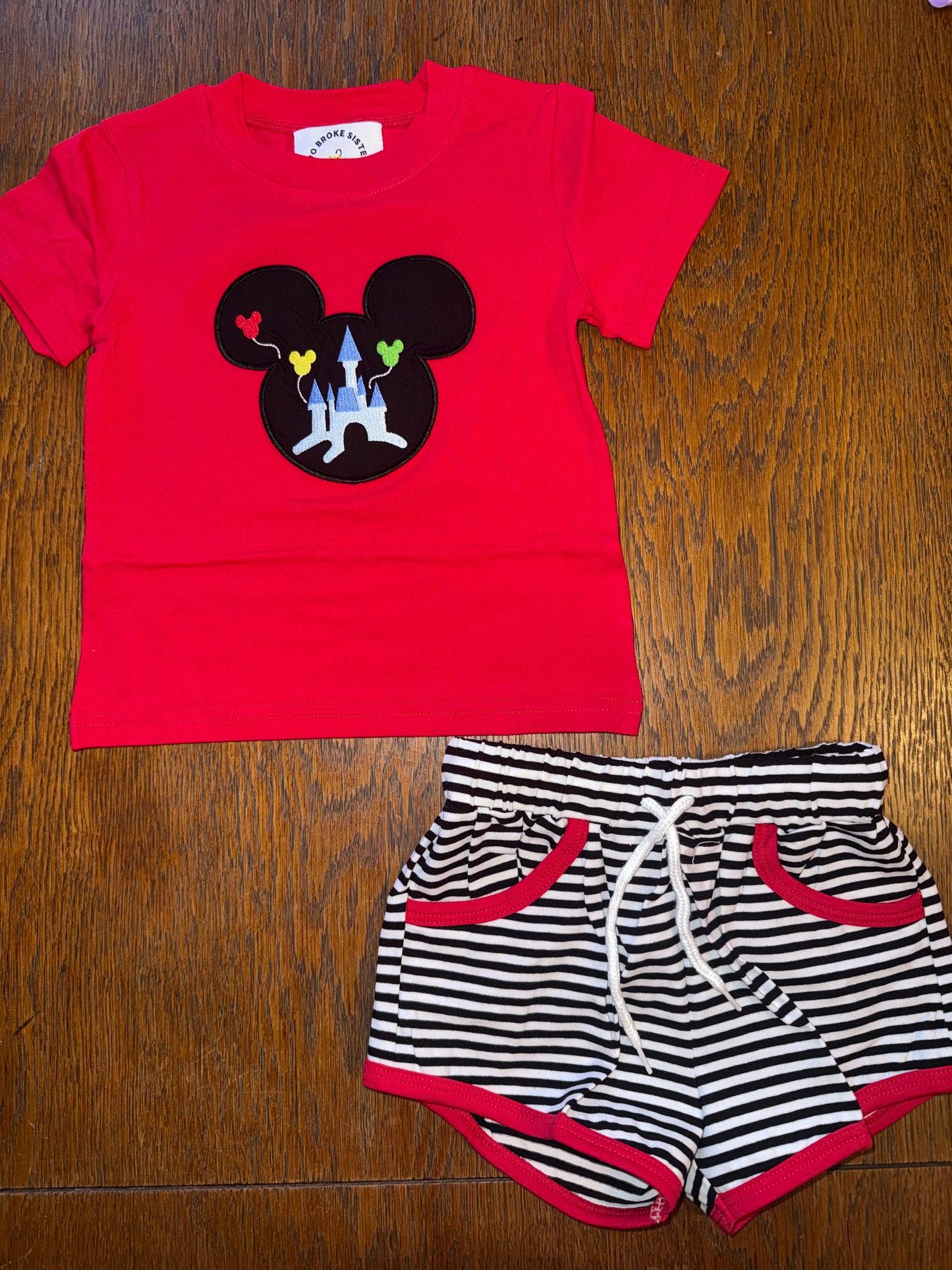 Red & Black Happiest Place Sibling Short Set