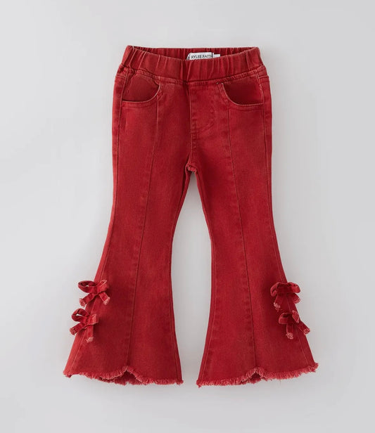 Girls Red Flared Jeans