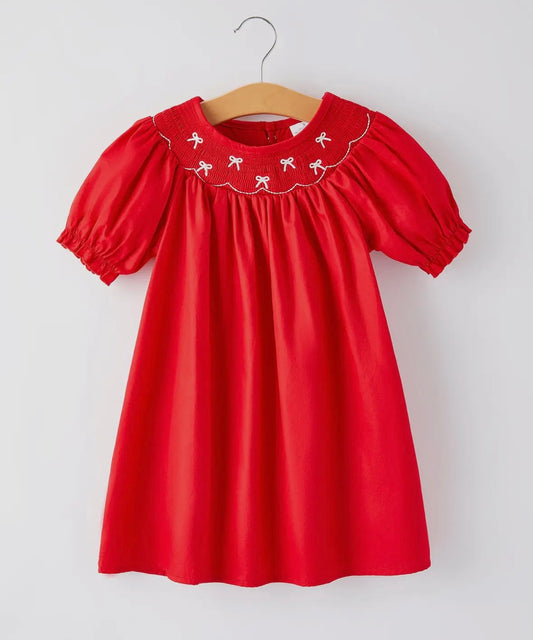 Smocked Bow Red Dress