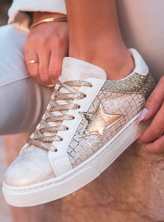 White & Gold Star Sneakers