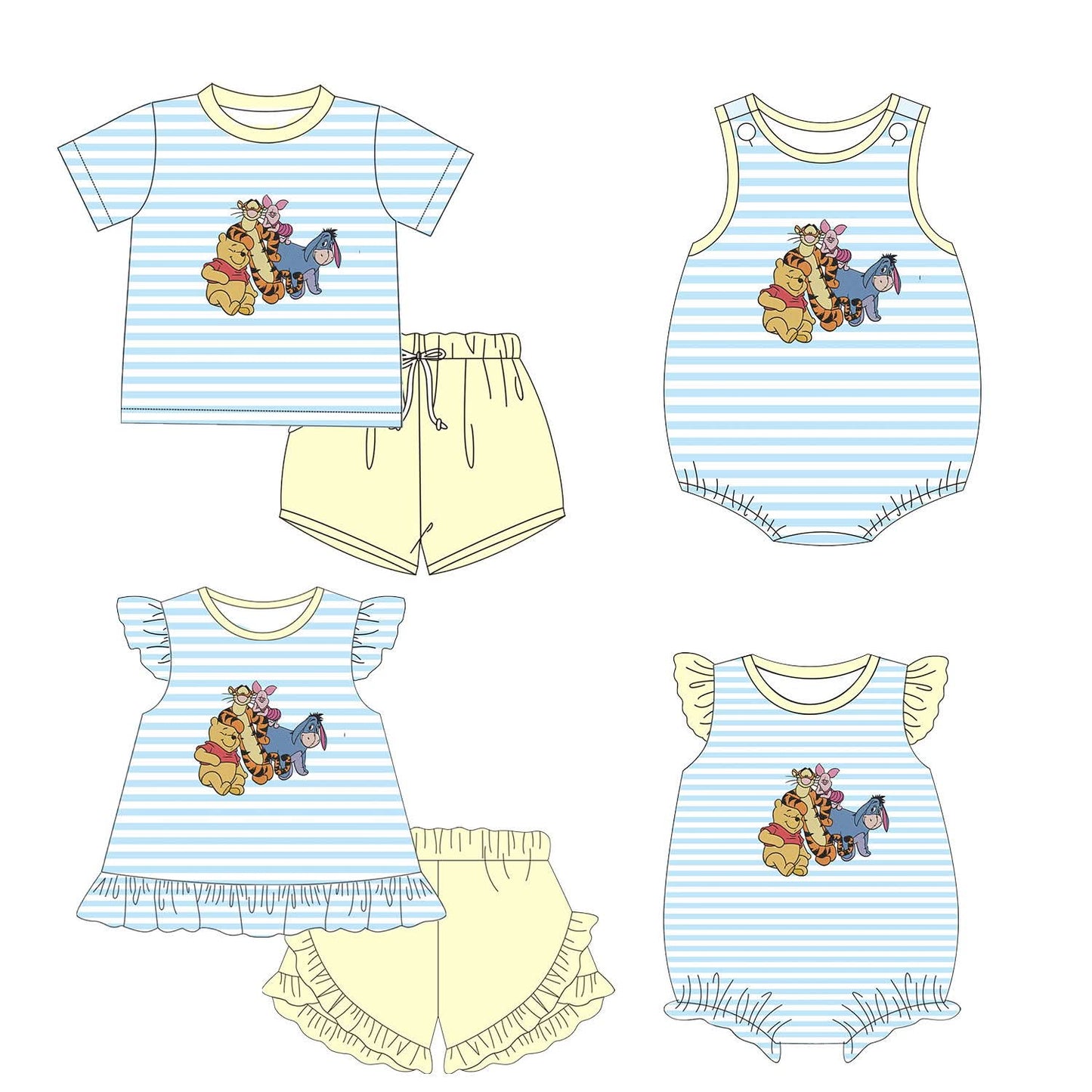 Blue Stripe Winnie & Friends