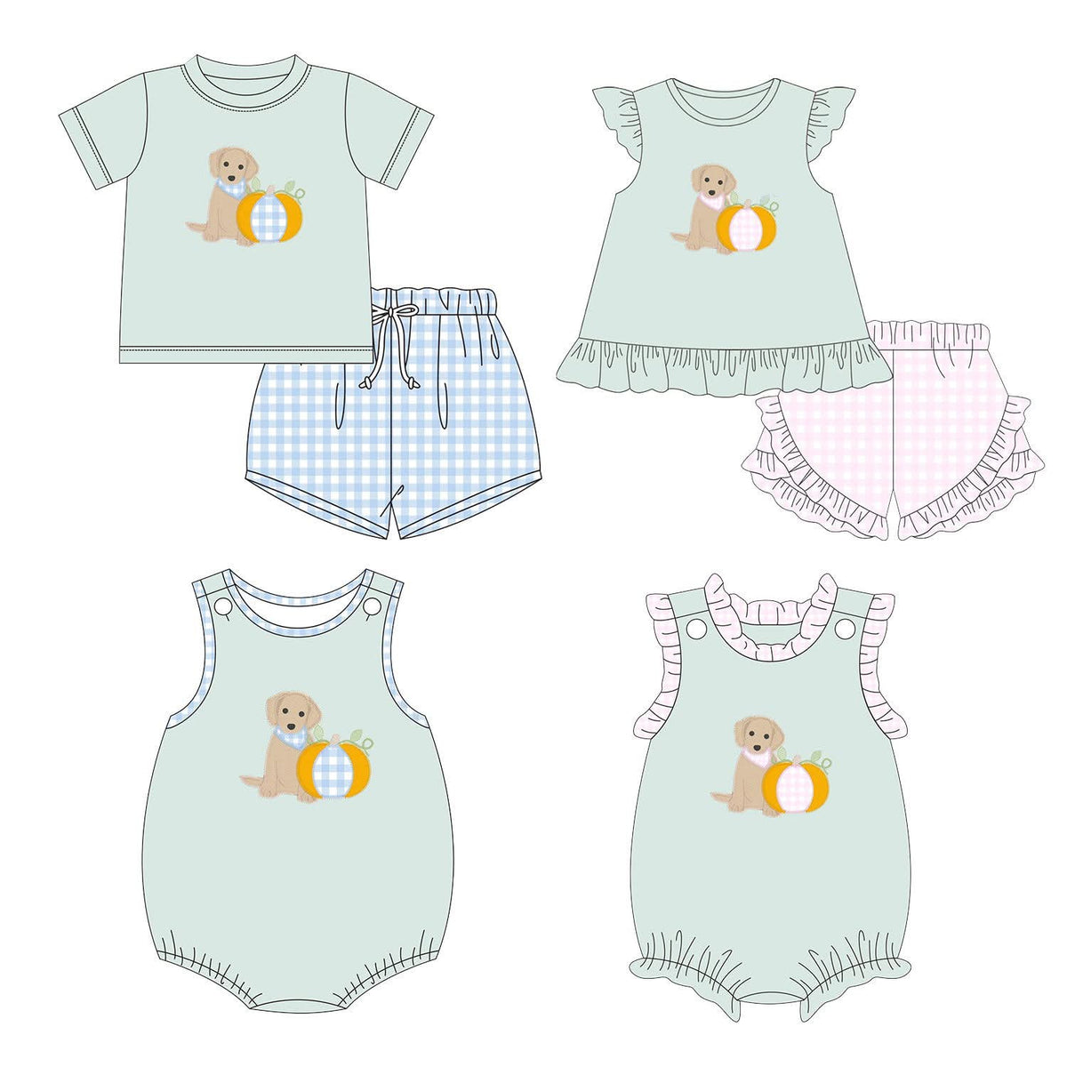 Light Green & Plaid Pup and Pumpkin Sibling Set