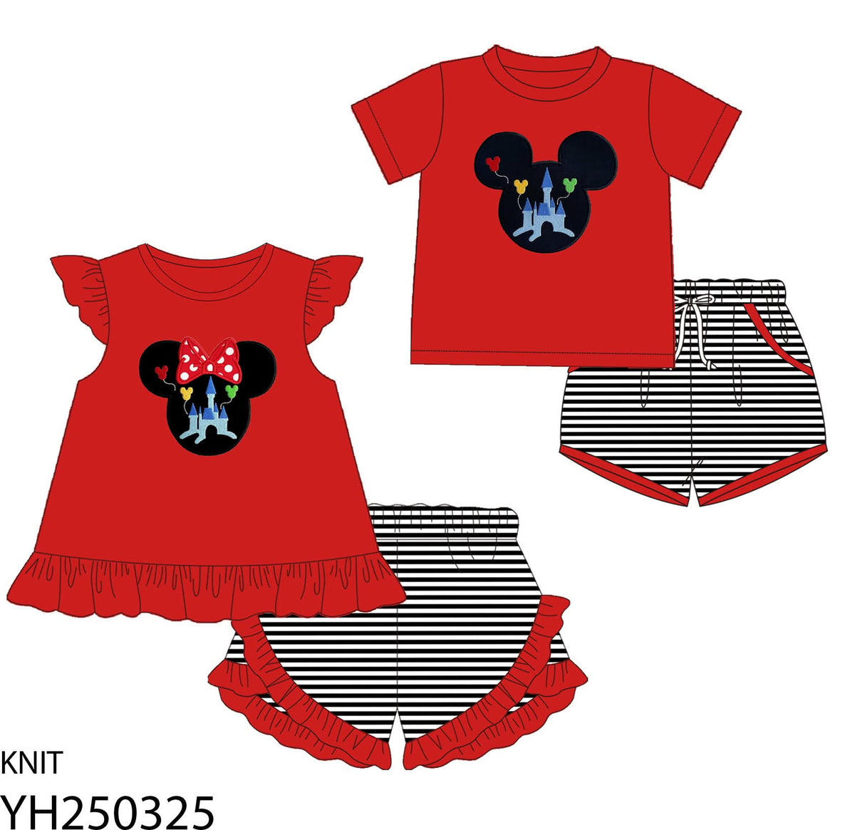 Red & Black Happiest Place Sibling Short Set
