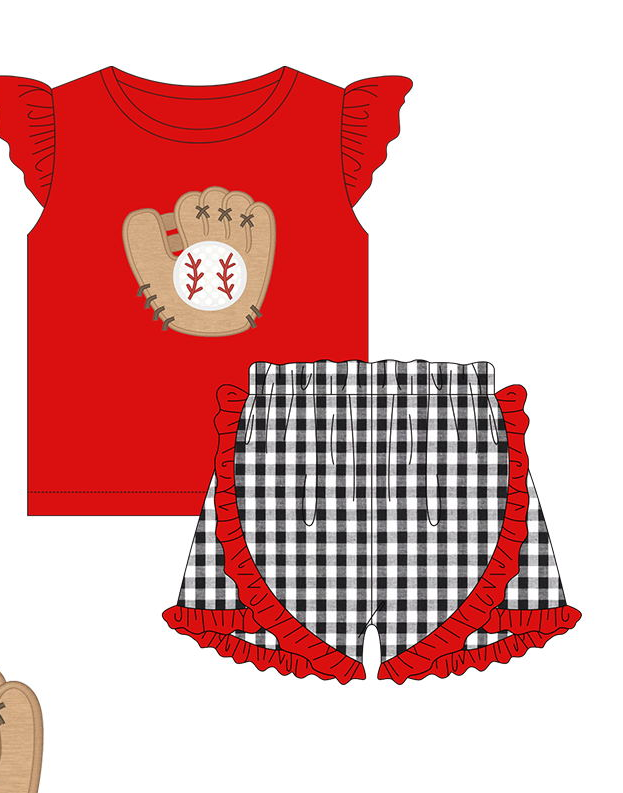 Red & Black Glove and Ball Girls Short Set