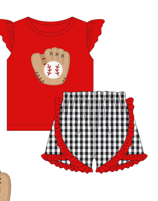 Red & Black Glove and Ball Girls Short Set