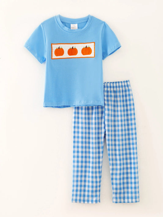 Boys Short Sleeve Pumpkin Smocked Pant Set