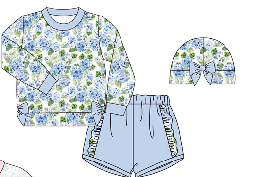 Hydrangeas Sweatshirt & Shorts Sets