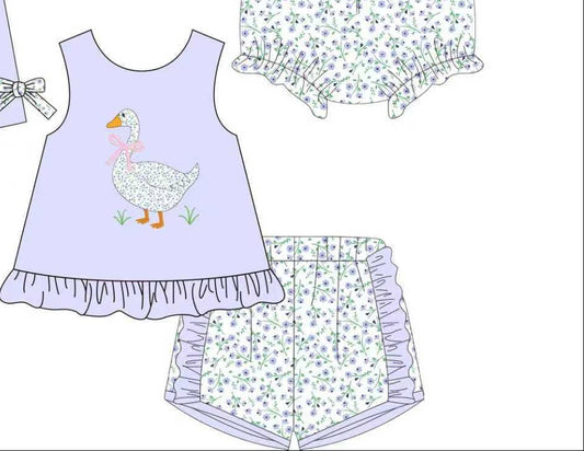 Purple Floral Silly Goose Short Set